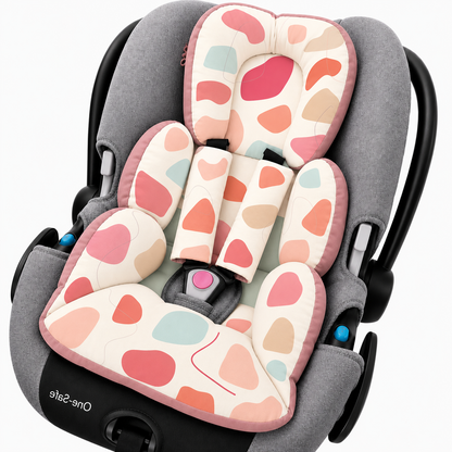 Kit Colchonetes 3 Peças para Carrinho & Bebê Conforto + Protetores de Cinto Manchitas Menina Verso Rosê
