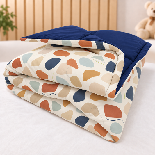 Edredom Estampado Dupla Face para Mini Berço Manchitas Menino c/ Marinho