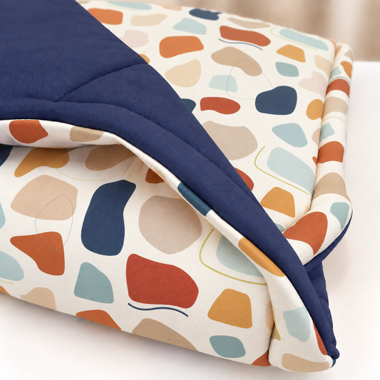 Edredom Estampado Dupla Face para Mini Berço Manchitas Menino c/ Marinho