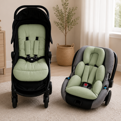 Kit Colchonetes 3 Peças para Carrinho & Bebê Conforto + Protetores de Cinto Verde Menta