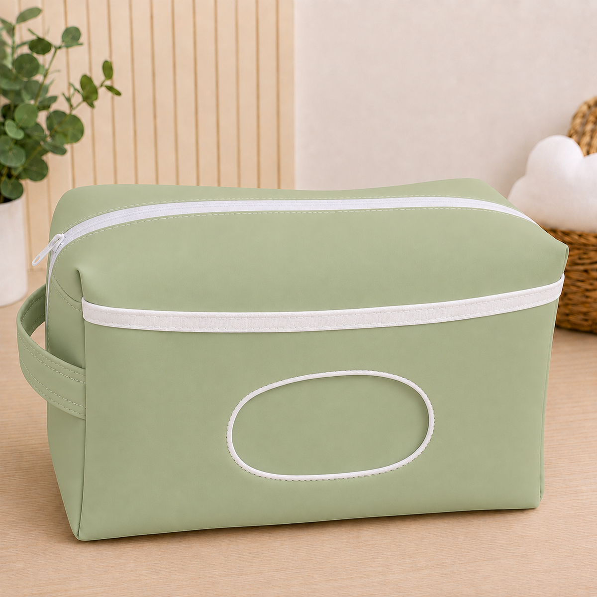 Necessaire Porta Fraldas e Lenço Umedecido 3 Compartimentos Verde Menta