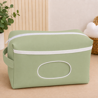 Necessaire Porta Fraldas e Lenço Umedecido 3 Compartimentos Verde Menta