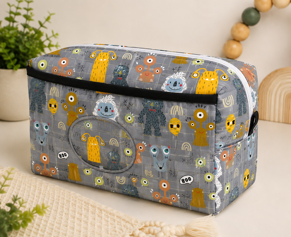 Necessaire Porta Fraldas e Lenço Umedecido 3 Compartimentos Monstros