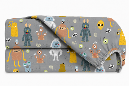 Lençol Estampado para Mini Berço 100% Algodão Monstros