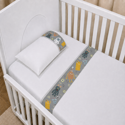 Jogo de Lençol para Berço Padrão 3 Peças Monstros | Percal Premium