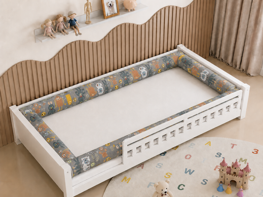 Kit Rolinhos 4 Peças para Cama Solteiro Monstros c/ Cinza