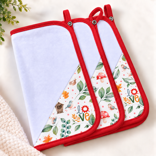 Toalha de Boca Malha Dupla Penteada Premium Passarinho Love c/ Vermelho | Kit com 3 Unidades
