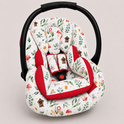 Kit para Bebê Conforto 3 Peças Dupla Face Passarinho Love Verso Vermelho