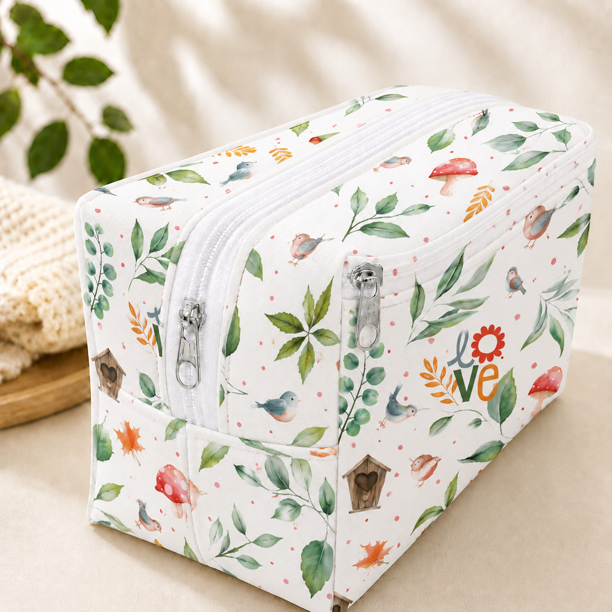 Necessaire Porta Fraldas e Lenço Umedecido 3 Compartimentos Passarinho Love