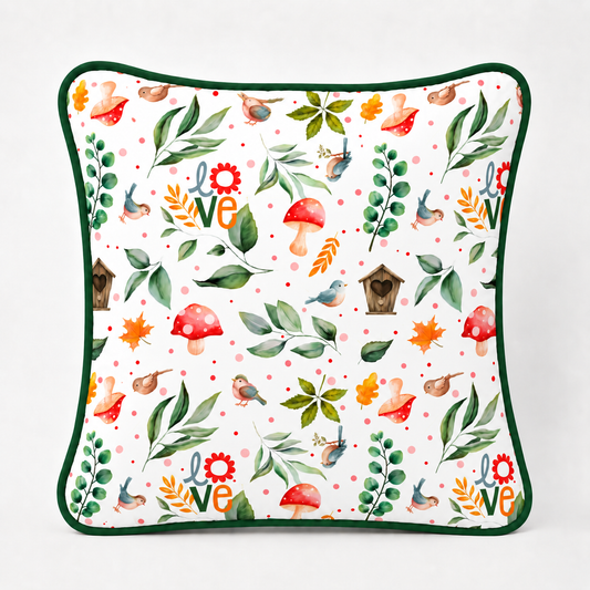 Almofada Decorativa 30cm x 30cm Passarinho Love c/ Verde Escuro
