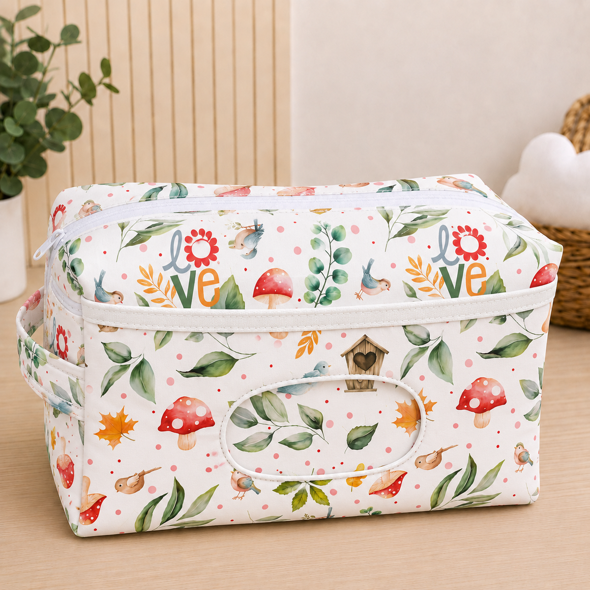 Necessaire Porta Fraldas e Lenço Umedecido 3 Compartimentos Passarinho Love