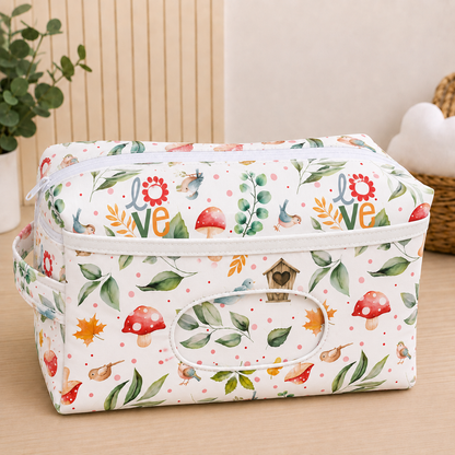 Necessaire Porta Fraldas e Lenço Umedecido 3 Compartimentos Passarinho Love