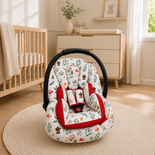 Kit para Bebê Conforto 3 Peças Dupla Face Passarinho Love Verso Vermelho