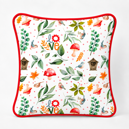 Almofada Decorativa 30cm x 30cm Passarinho Love c/ Vermelho