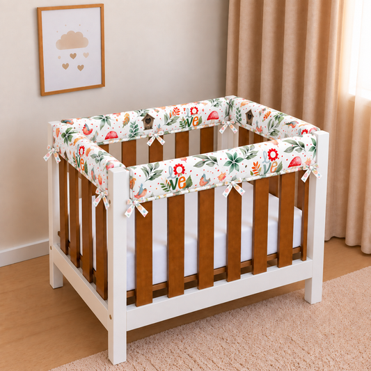 Protetor de Grade para Mini Berço Acolchoado 4 Peças Passarinhos Love