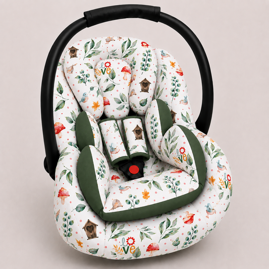 Kit para Bebê Conforto 3 Peças Dupla Face Passarinho Love Verso Verde Escuro