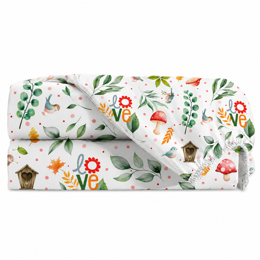 Lençol Estampado para Mini Berço 100% Algodão Passarinhos Love