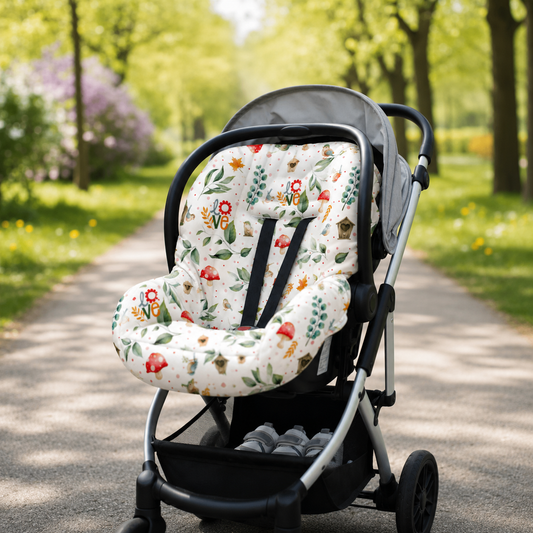 Kit para Bebê Conforto 3 Peças Dupla Face Passarinho Love Verso Verde Escuro