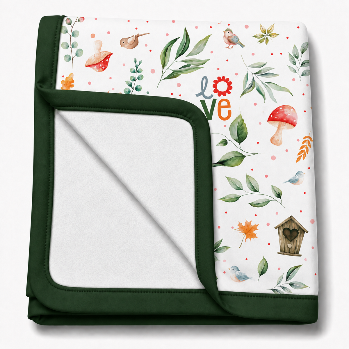 Manta Flanelada Soft Premium Dupla 90 x 70 cm Passarinho Love c/ Verde Escuro