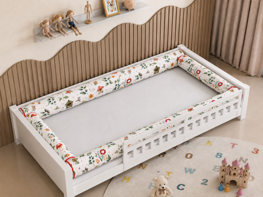 Kit Rolinhos 4 Peças para Cama Solteiro Passarinho Love c/ Vermelho