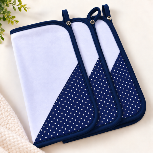 Toalha de Boca Malha Dupla Penteada Premium Poá Azul Marinho | Kit com 3 Unidades