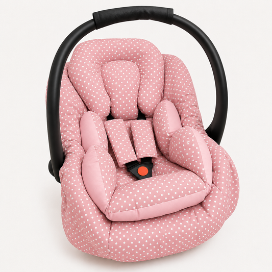 Kit para Bebê Conforto 3 Peças Dupla Face Poá Rosê Verso Rosê