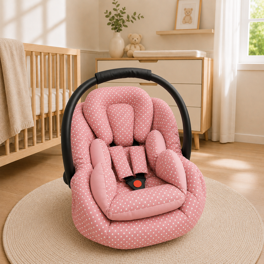 Kit para Bebê Conforto 3 Peças Dupla Face Poá Rosê Verso Rosê