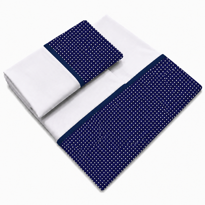 Jogo de Lençol para Berço Padrão 3 Peças Poá Azul Marinho | Percal Premium