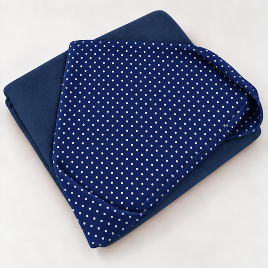 Toalha de Banho com Capuz Forrada Plush Atoalhado Premium 1M x 70cm Poá Azul Marinho