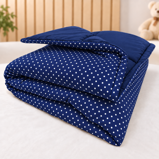 Edredom Estampado Dupla Face para Berço Americano Poá Azul Marinho
