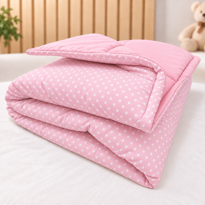 Edredom Estampado Dupla Face para Berço Americano Poá Rosa