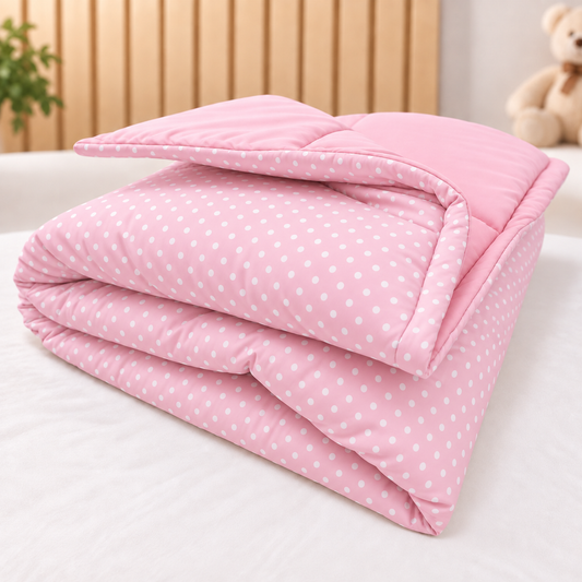 Edredom Estampado Dupla Face para Berço Americano Poá Rosa
