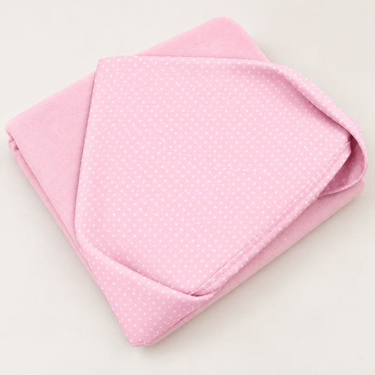 Toalha de Banho com Capuz Forrada Plush Atoalhado Premium 1M x 70cm Poá Rosa