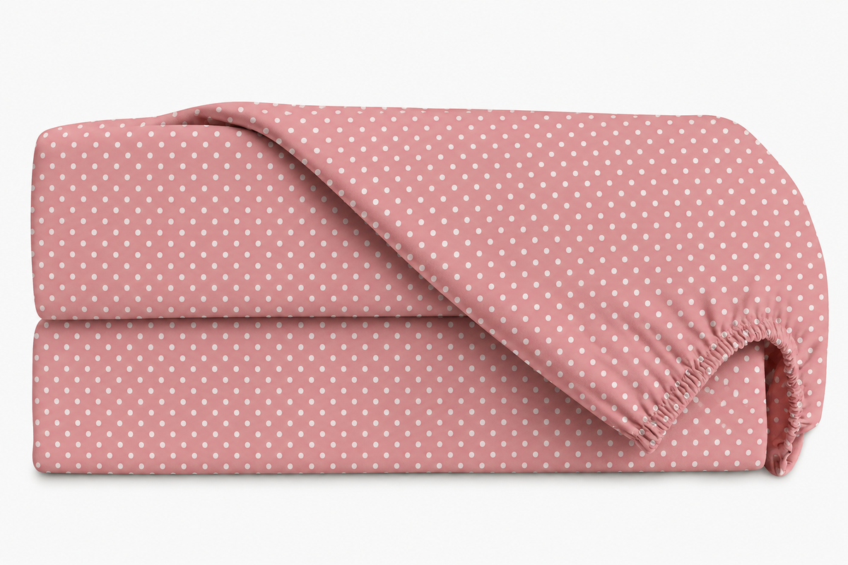 Lençol Estampado para Mini Berço 100% Algodão Poá Rosê