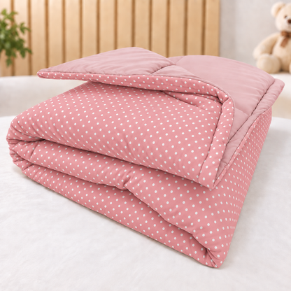 Edredom Estampado Dupla Face para Mini Berço Poá Rosê
