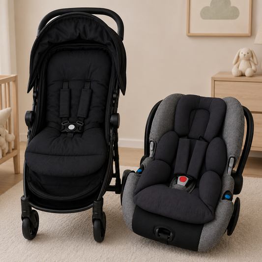 Kit Colchonetes 3 Peças para Carrinho & Bebê Conforto + Protetores de Cinto Preto