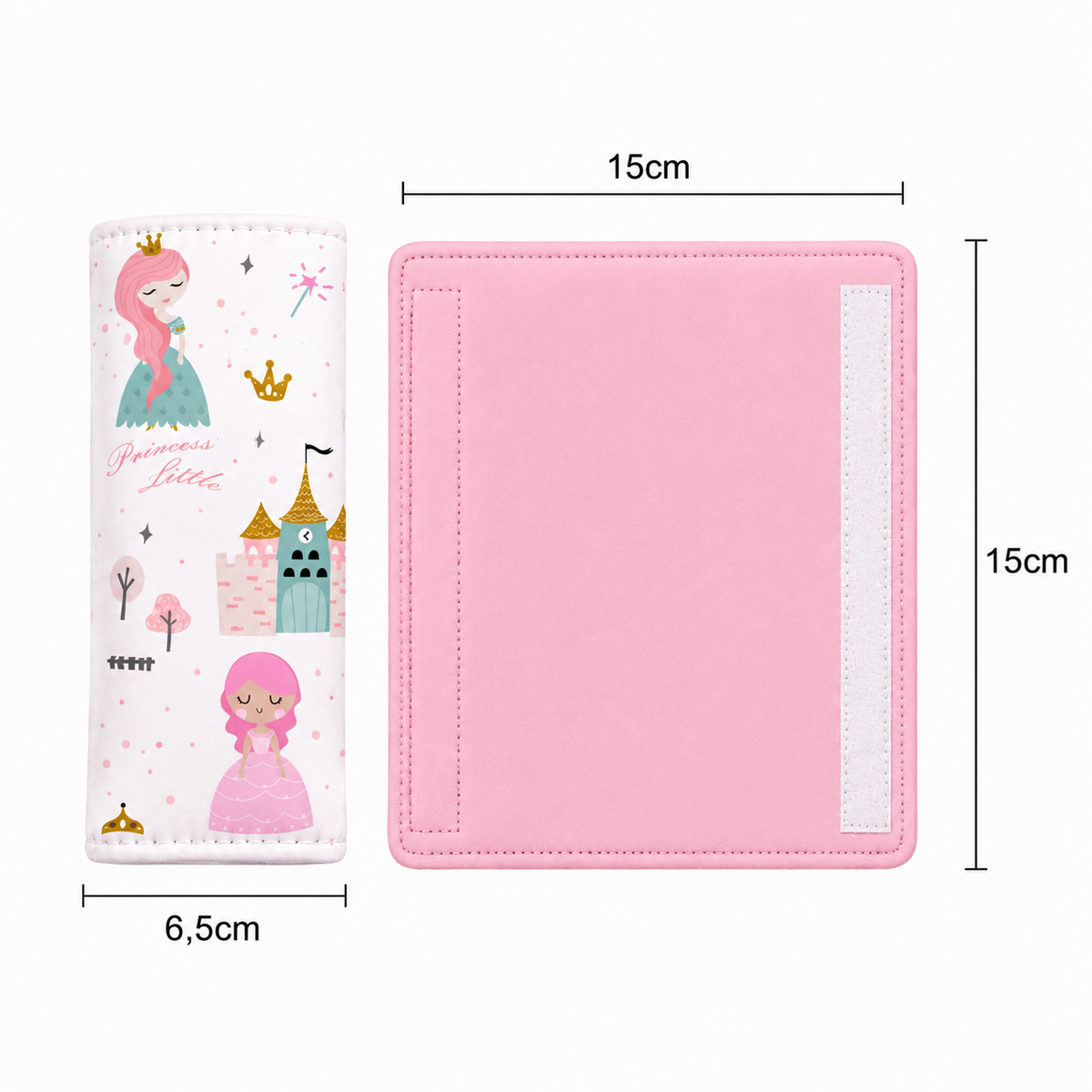 Kit Colchonetes 3 Peças para Carrinho & Bebê Conforto + Protetores de Cinto Princesa Verso Rosa