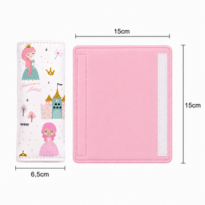 Kit Colchonetes 3 Peças para Carrinho & Bebê Conforto + Protetores de Cinto Princesa Verso Rosa