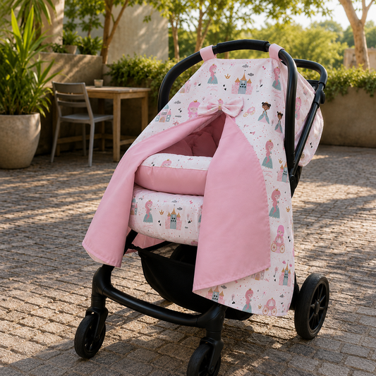 Capota para Bebê Conforto Tenda Dupla Face Princesa Verso Rosa