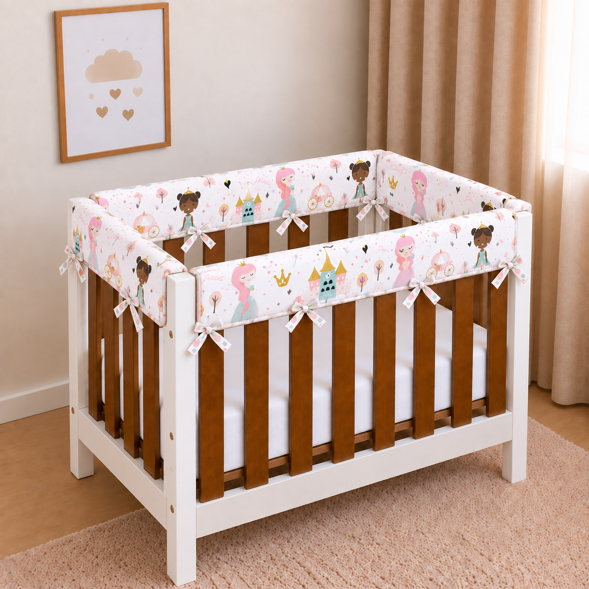 Protetor de Grade para Mini Berço Acolchoado 4 Peças Princesa