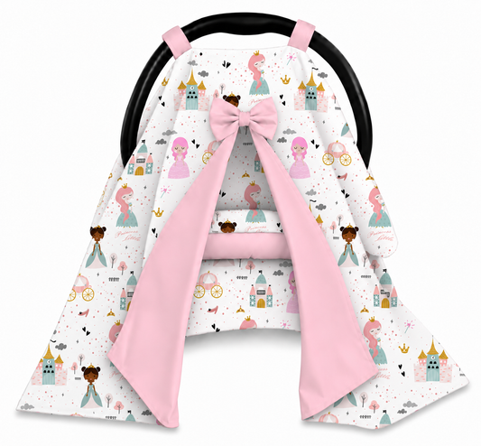 Capota para Bebê Conforto Tenda Dupla Face Princesa Verso Rosa