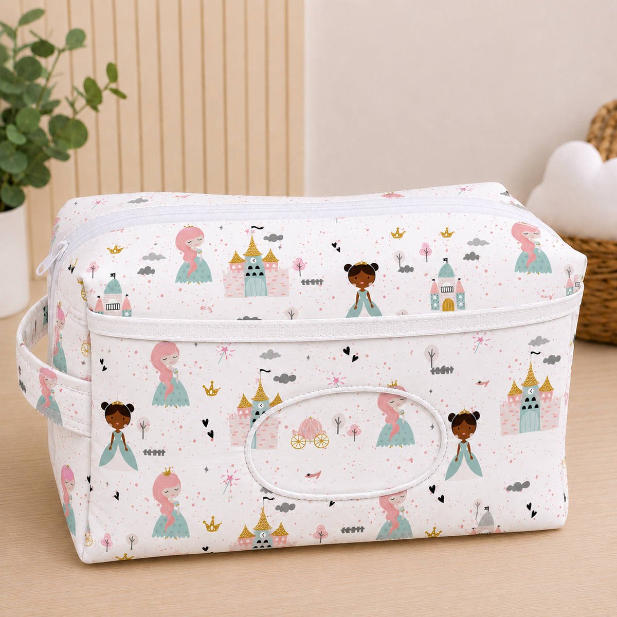 Necessaire Porta Fraldas e Lenço Umedecido 3 Compartimentos Princesa