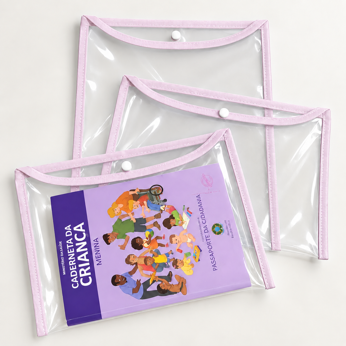 Kit com 3 Capas Organizadoras para Certidão e Documentos Rosa