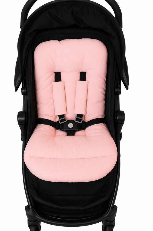 Kit Colchonetes 3 Peças para Carrinho & Bebê Conforto + Protetores de Cinto Rose