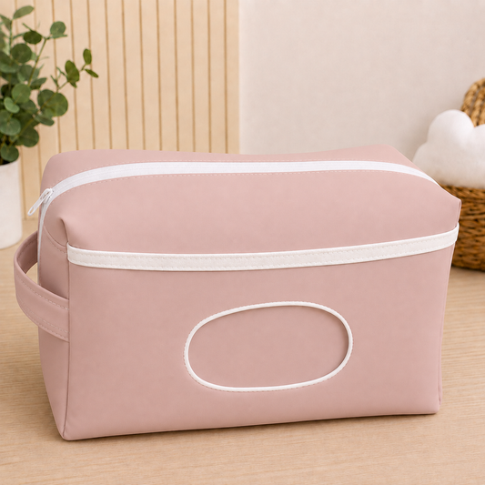Necessaire Porta Fraldas e Lenço Umedecido 3 Compartimentos Rosê
