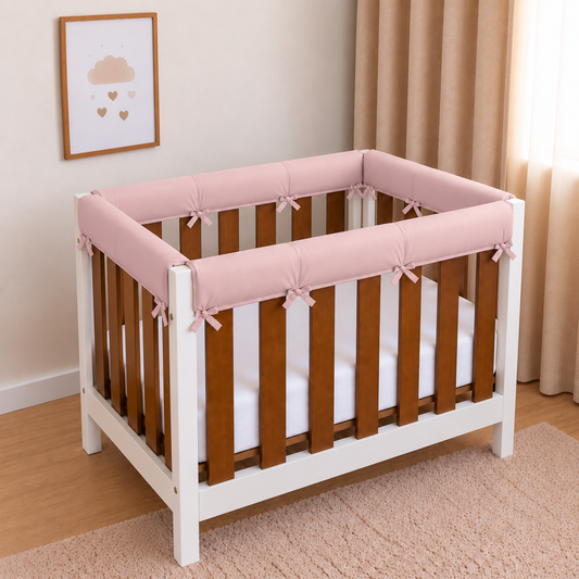 Protetor de Grade para Mini Berço Acolchoado 4 Peças Rose