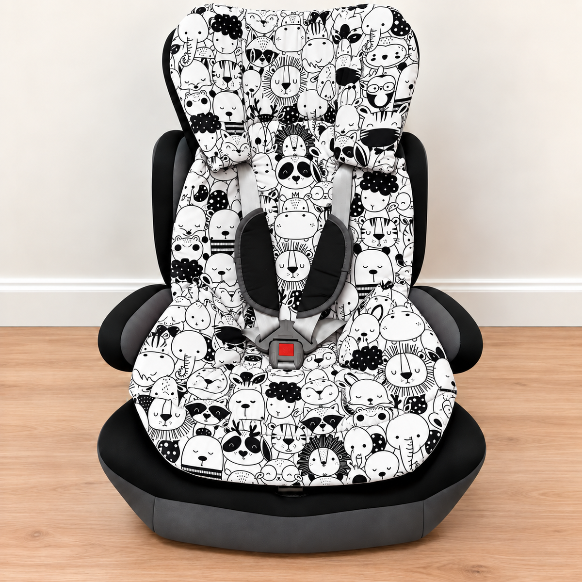 Capa Colchonete para Cadeira de Carro Dupla Face Safari Preto e Branco