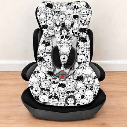 Capa Colchonete para Cadeira de Carro Dupla Face Safari Preto e Branco