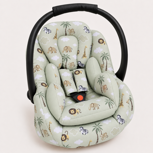Kit para Bebê Conforto 3 Peças Dupla Face Safari Verde Verso Verde