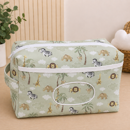 Necessaire Porta Fraldas e Lenço Umedecido 3 Compartimentos Safari Verde